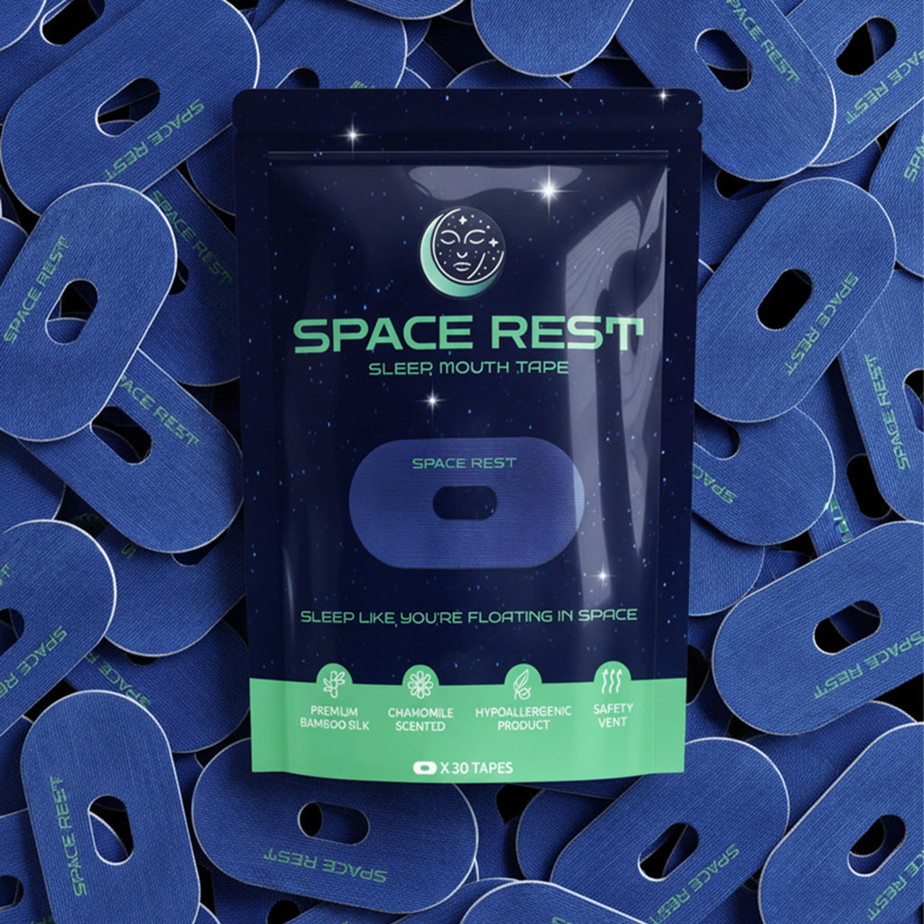 space rest packaging on top of a bed of sleep mouth tapes 