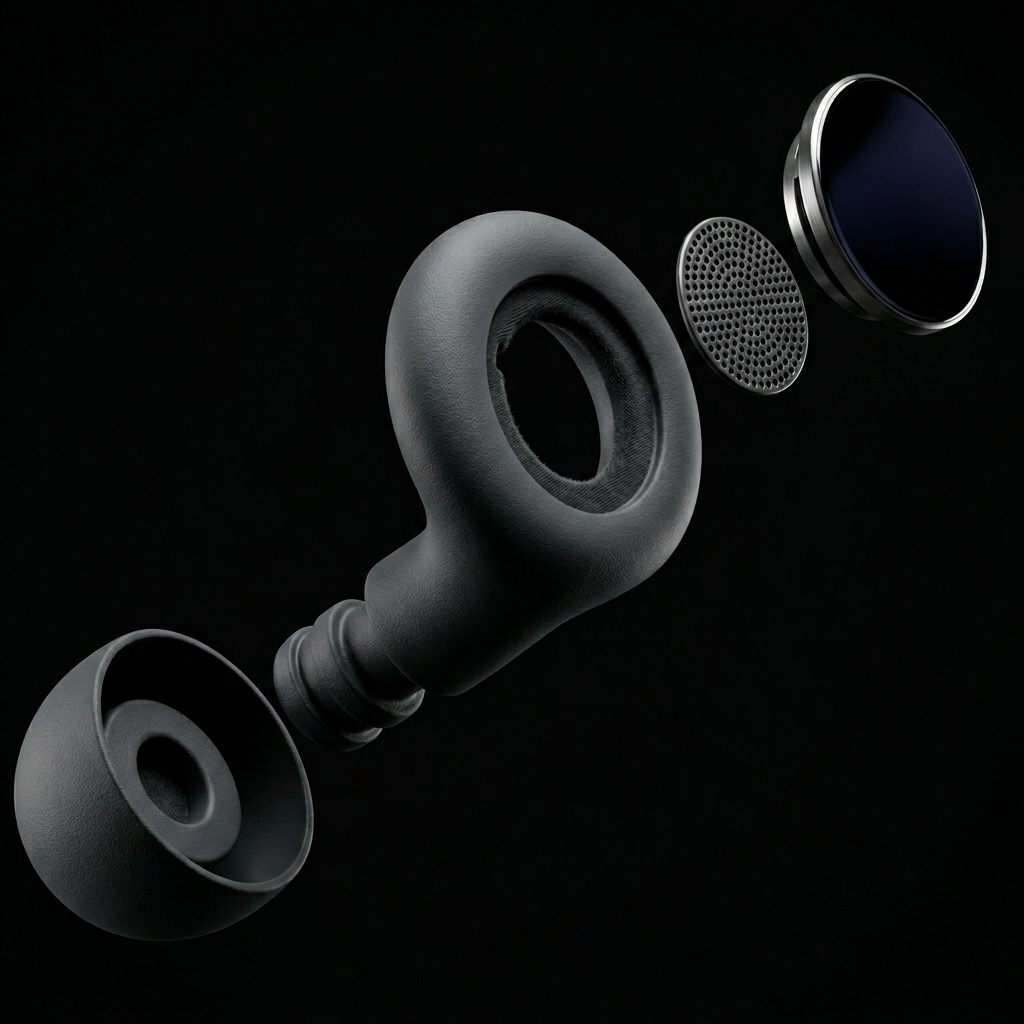 earplugs taken apart with dark background
