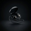 earplugs in case floating with dark background